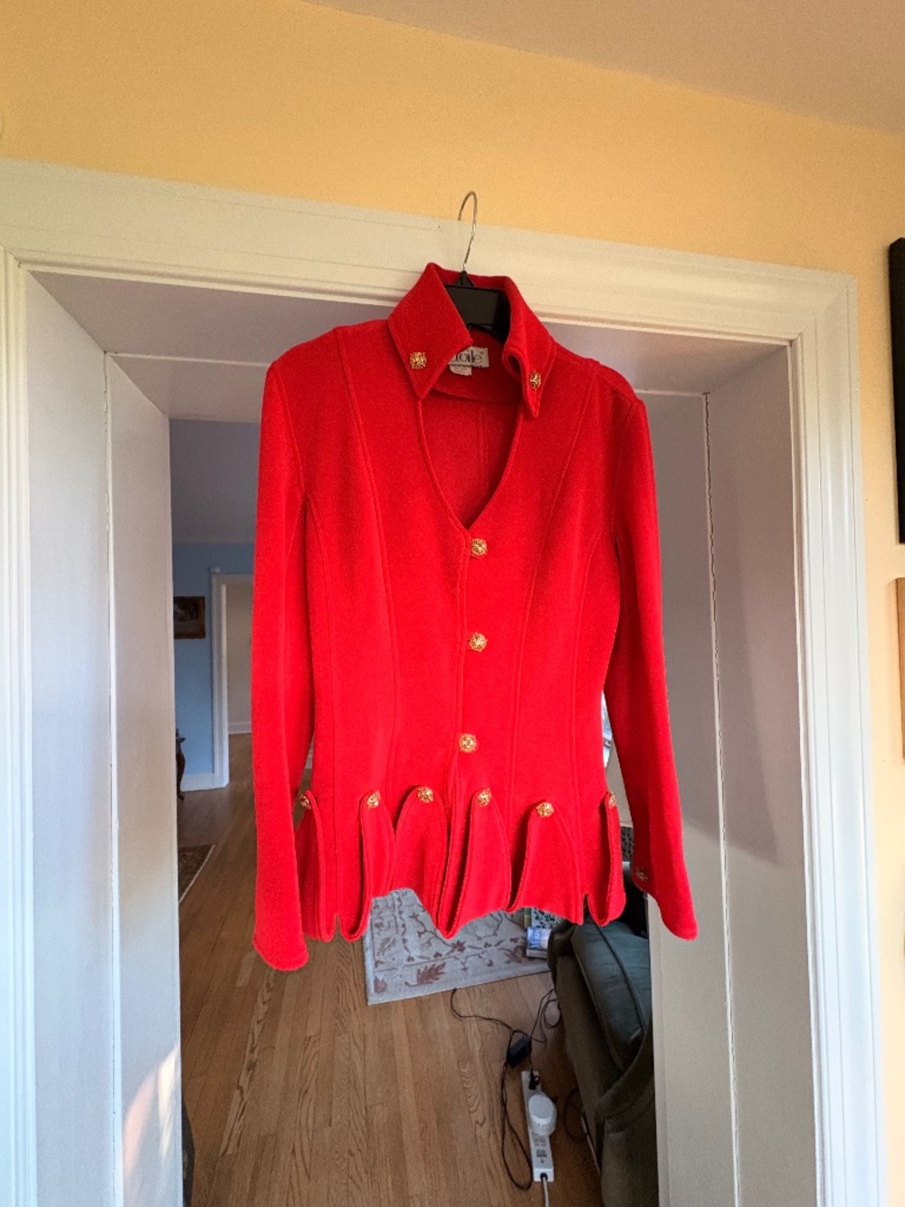 RARE Etoile Heavy Knit Red Blazer with Gold & Crystal Buttons--Stunning! S